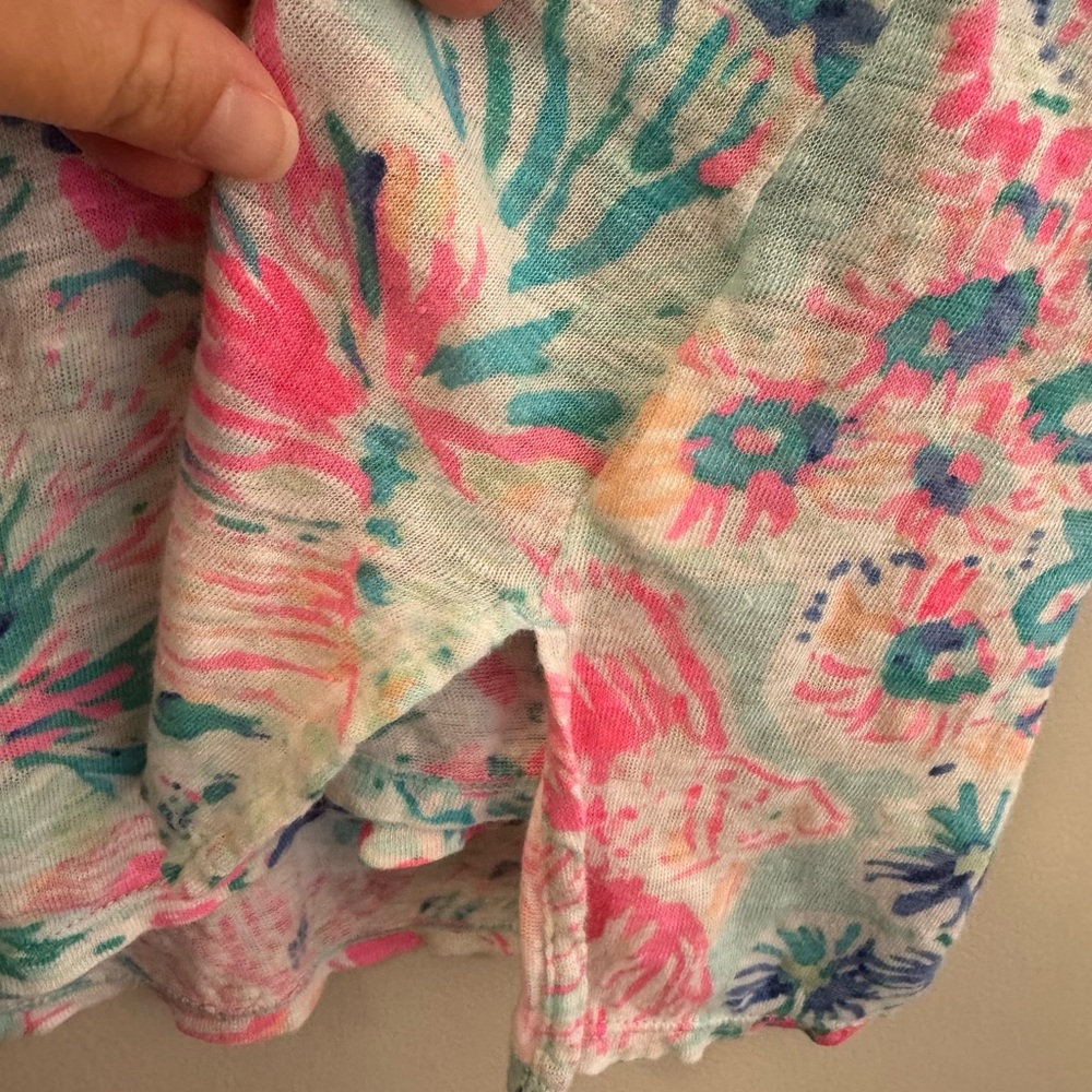 Lilly Pulitzer Linen Shirt Serene Blue Fish - Picture 4 of 8